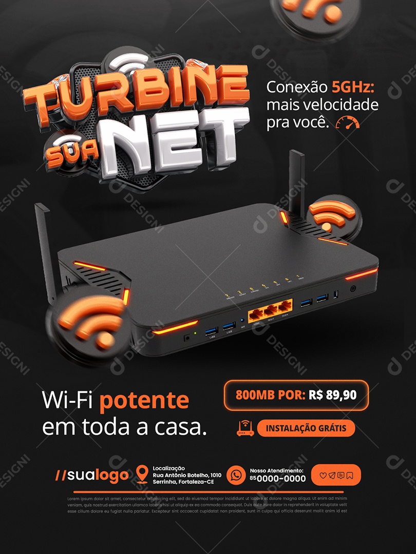 Turbine Sua Net Internet Conexão 5GHz Mais Velocidade Social Media PSD Editável