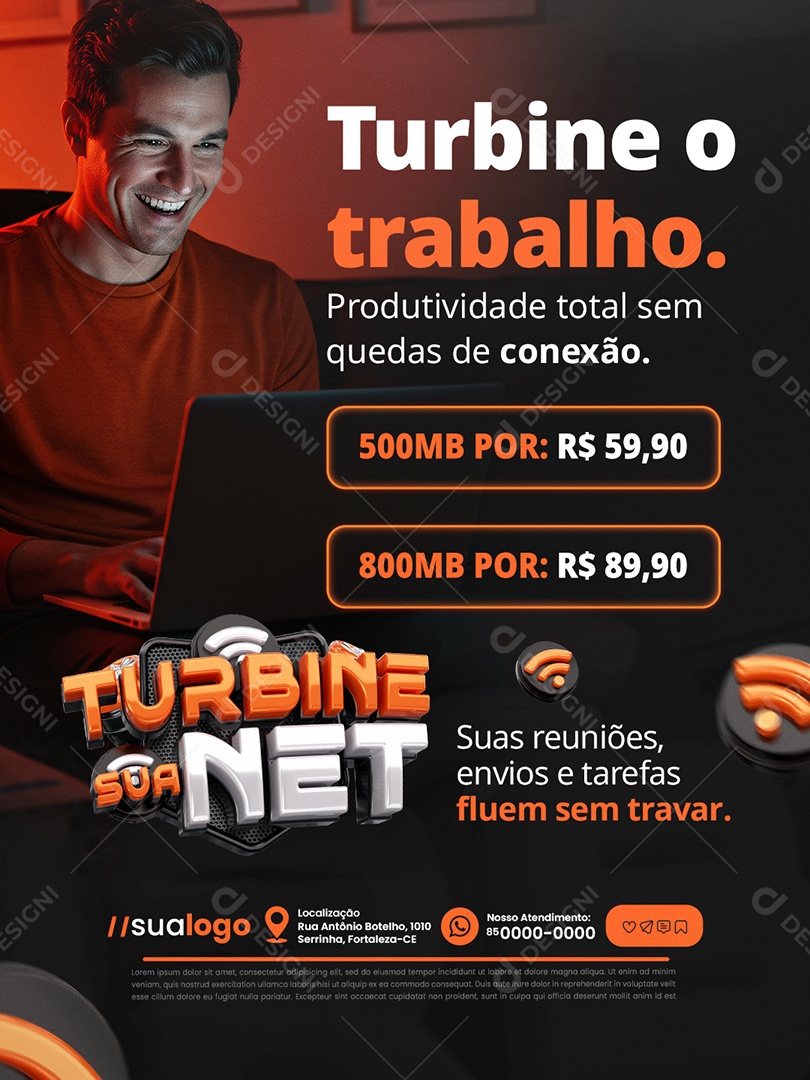 Turbine Sua Net Internet Turbine o Trabalho Social Media PSD Editável