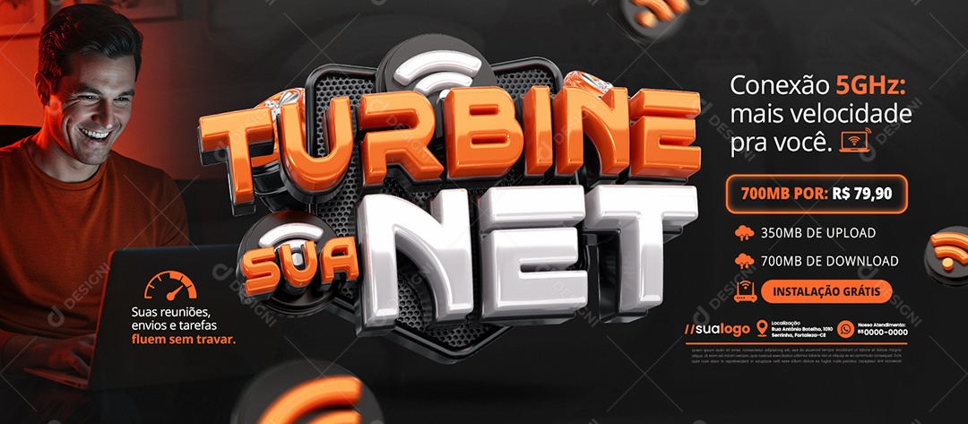 Banner Turbine Sua Net Internet Conexão 5GHz Mais Velocidade Social Media PSD Editável