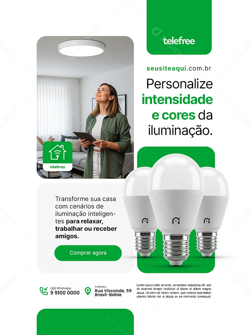 Casa Inteligente Personalize Intensidade e Cores Social Media PSD Editável