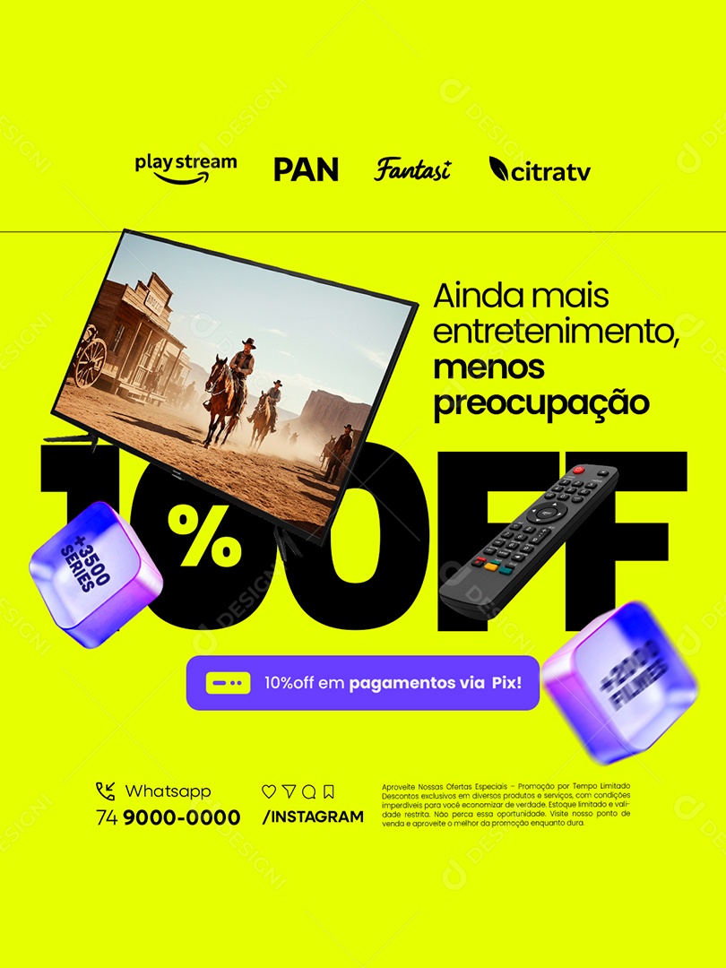 IPTV Ainda Mais Entretenimento Menos Preocupação 100% Off Social Media PSD Editável