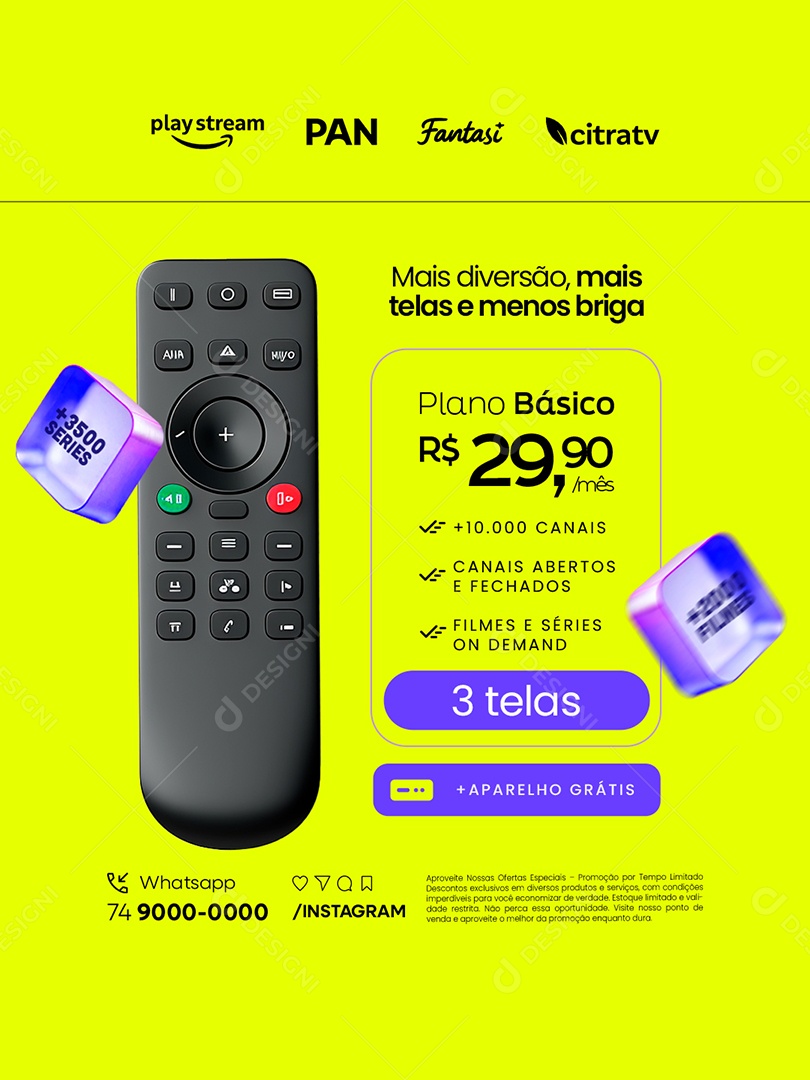 IPTV Mais Diversão Mais Telas e Menos Briga Social Media PSD Editável