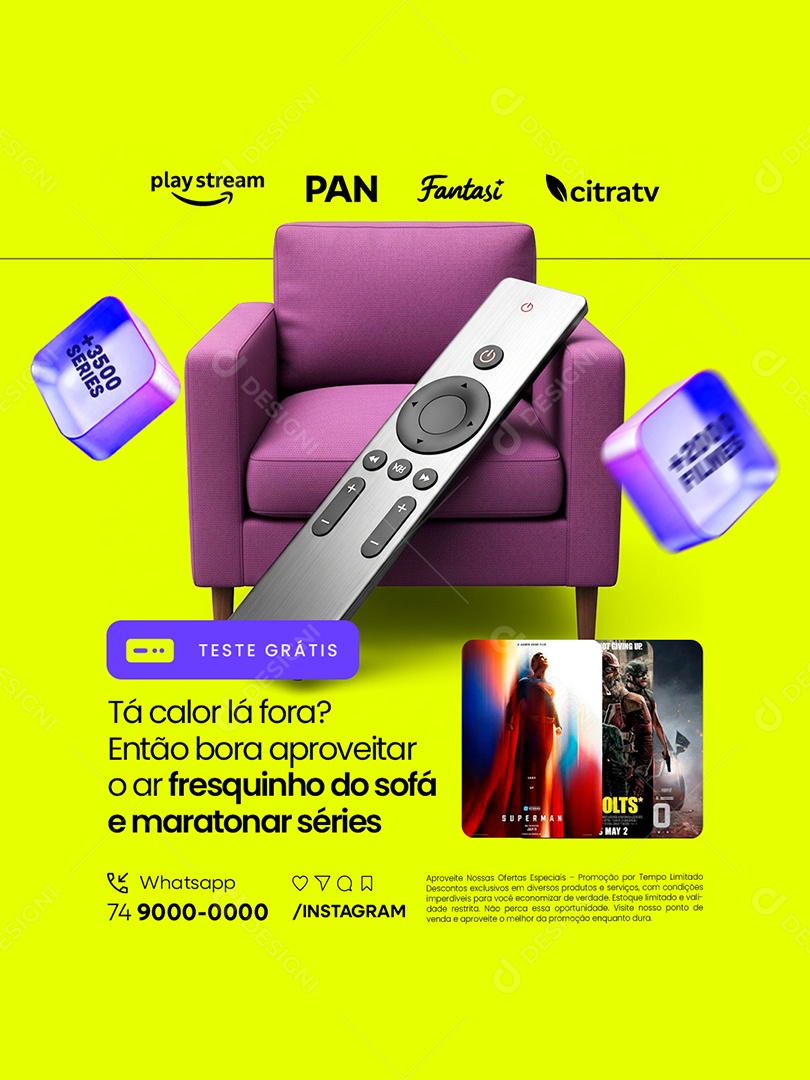 IPTV Teste Grátis Então Bora Aproveitar Social Media PSD Editável