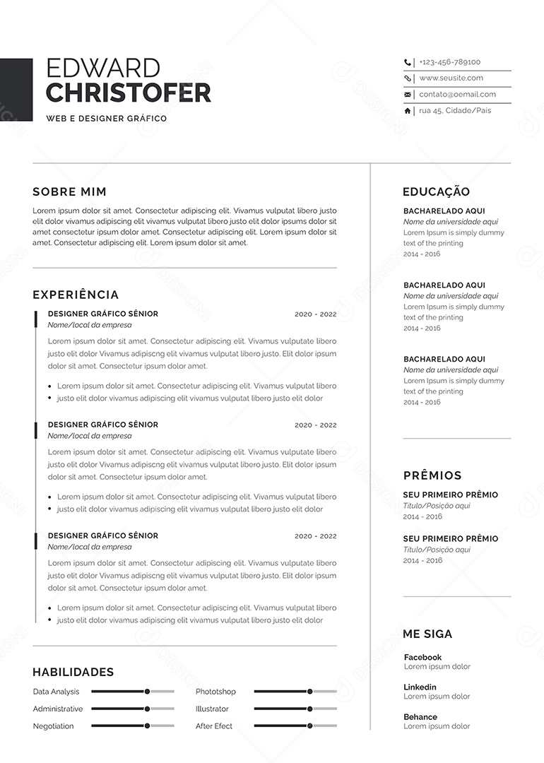 Modelo De Currículo Profissão De Trabalho Aqui PSD Editável