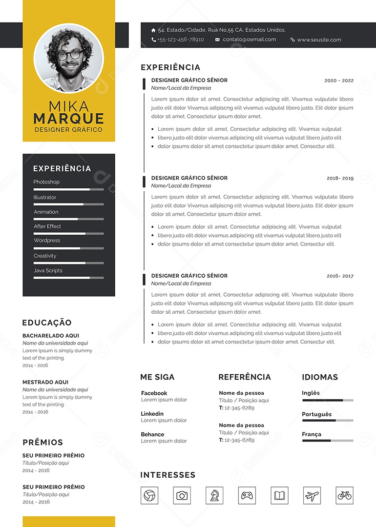 Modelo De Currículo Profissão De Trabalho Aqui PSD Editável