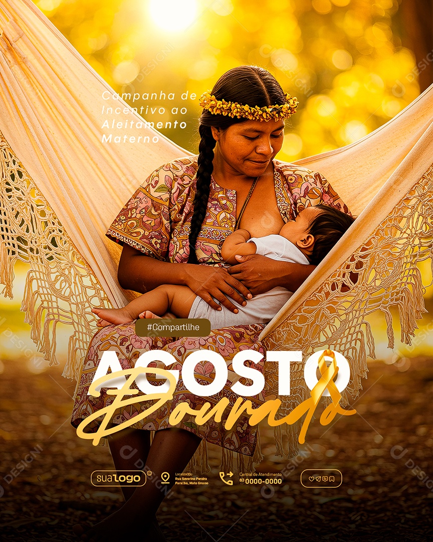 Agosto Dourado Campanha de Incentivo ao Aleitamento Materno  Social Media PSD Editável