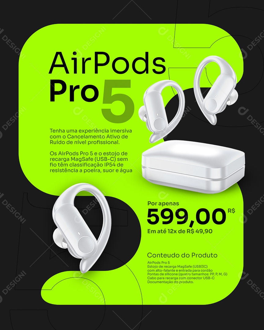 Loja de Eletrônicos Air Pods pro 5 Social Media PSD Editável