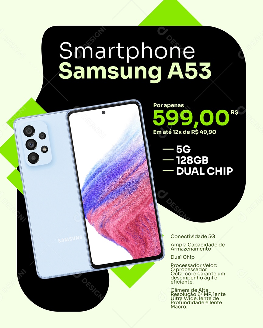 Loja de Eletrônicos Smartphone Samsung A53 Social Media PSD Editável