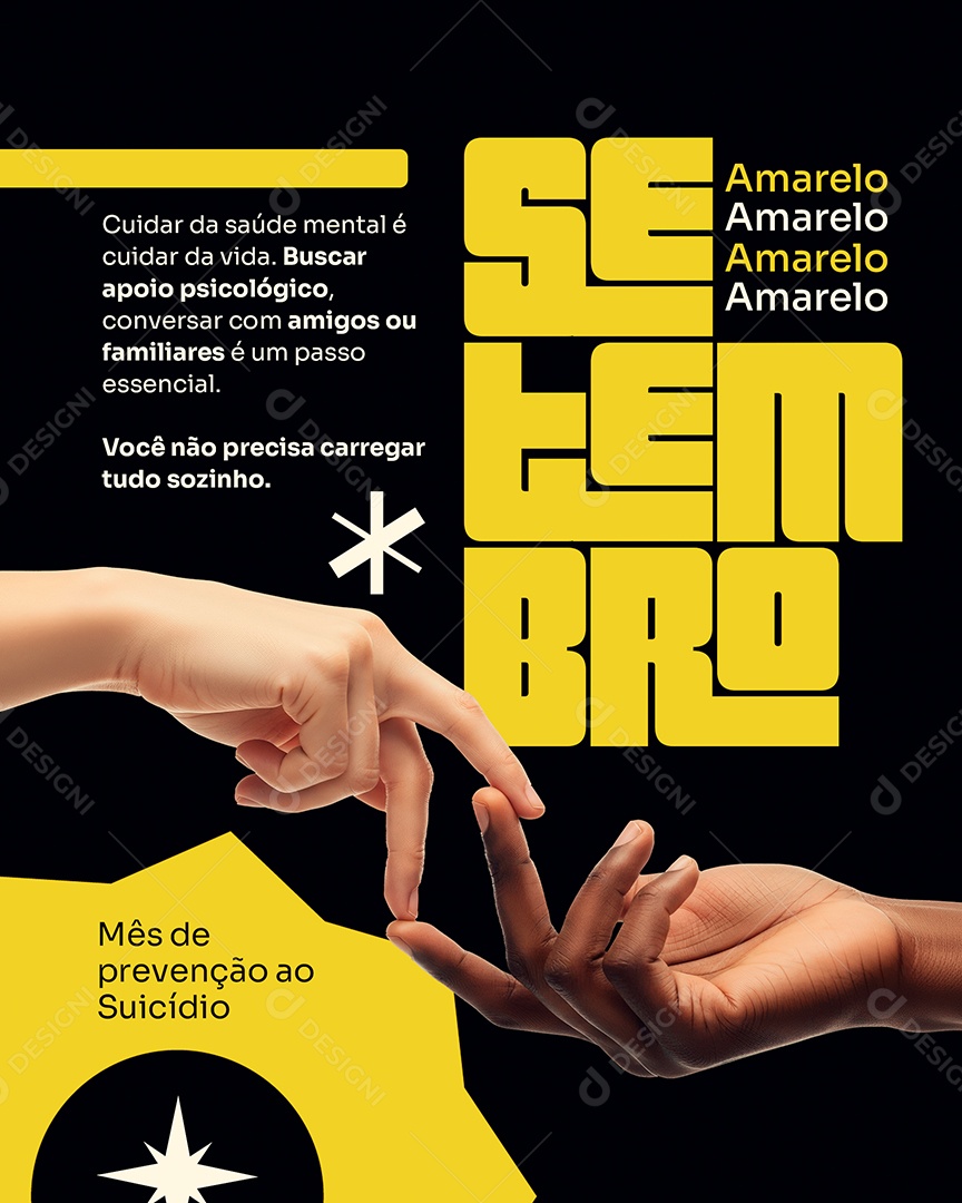 Setembro Amarelo Mês de Combate e Prevenção ao Suicídio Cuidar Social Media PSD Editável