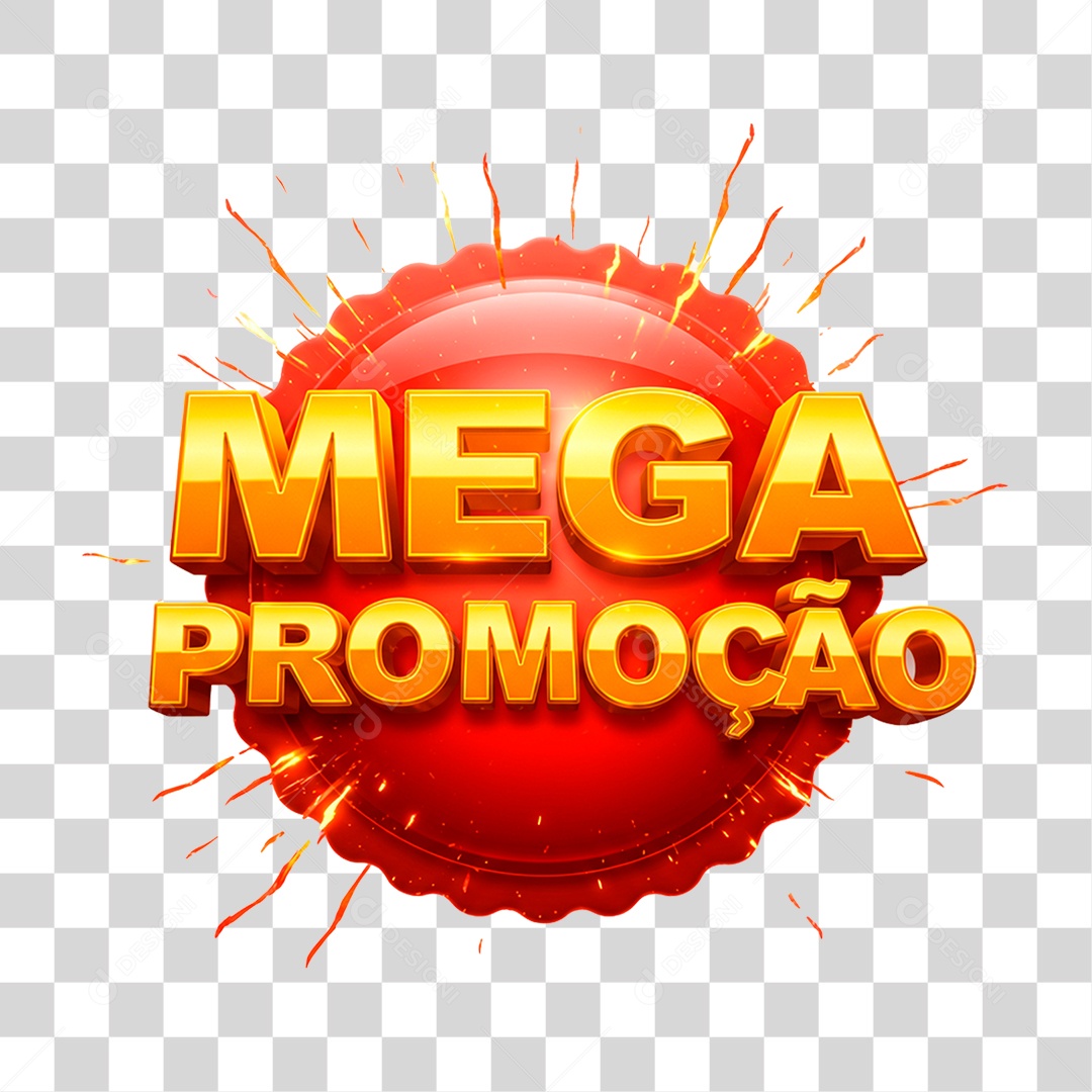 Selo 3D Mega Promoção para Composição PNG Transparente