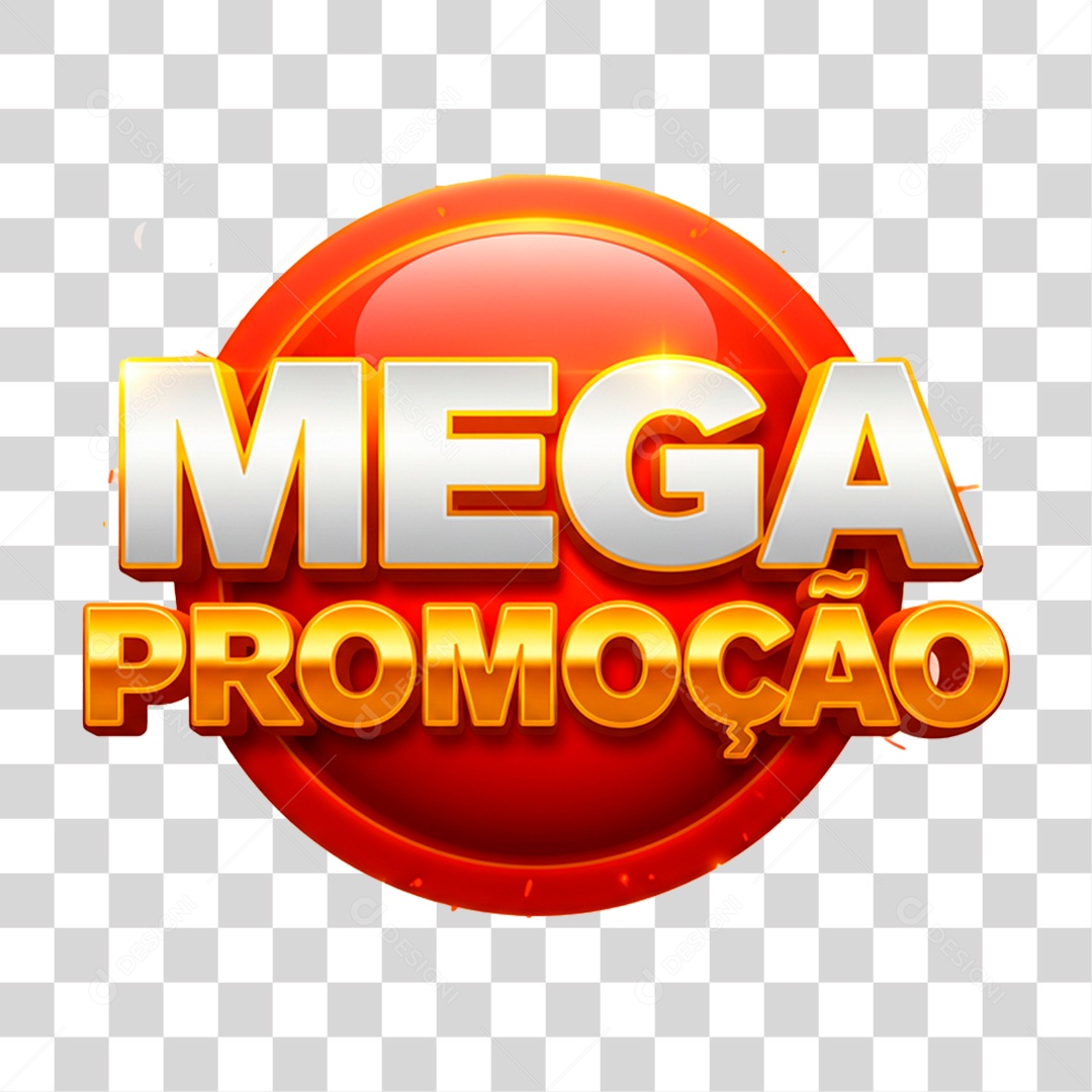 Selo 3D Mega Promoção para Composição PNG Transparente