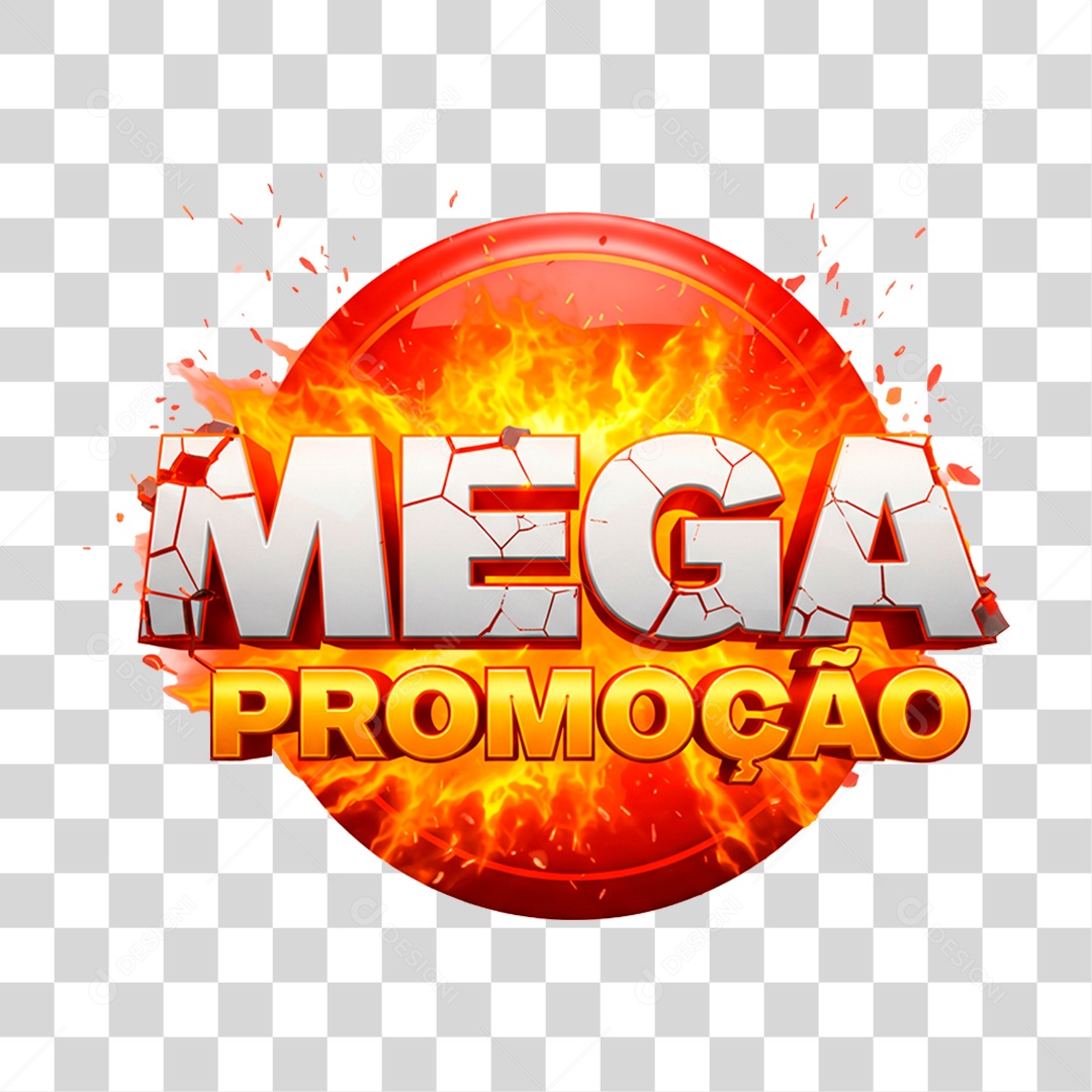 Selo 3D Mega Promoção para Composição PNG Transparente