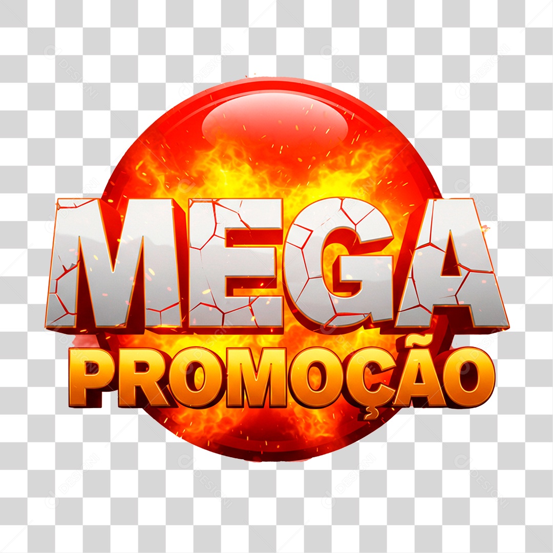 Selo 3D Mega Promoção para Composição PNG Transparente