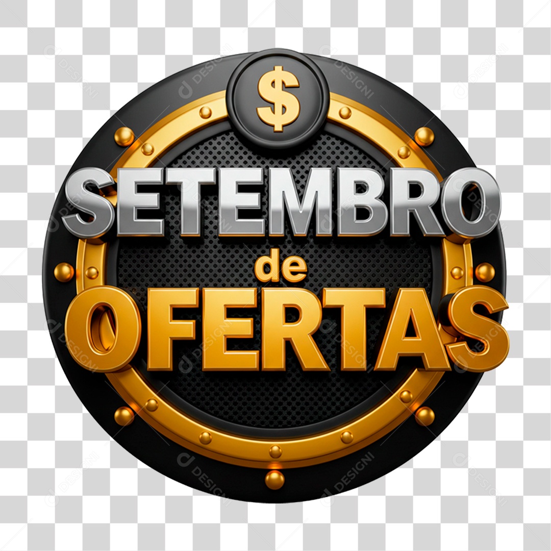 Selo 3D Setembro de Ofertas para Composição PNG Transparente