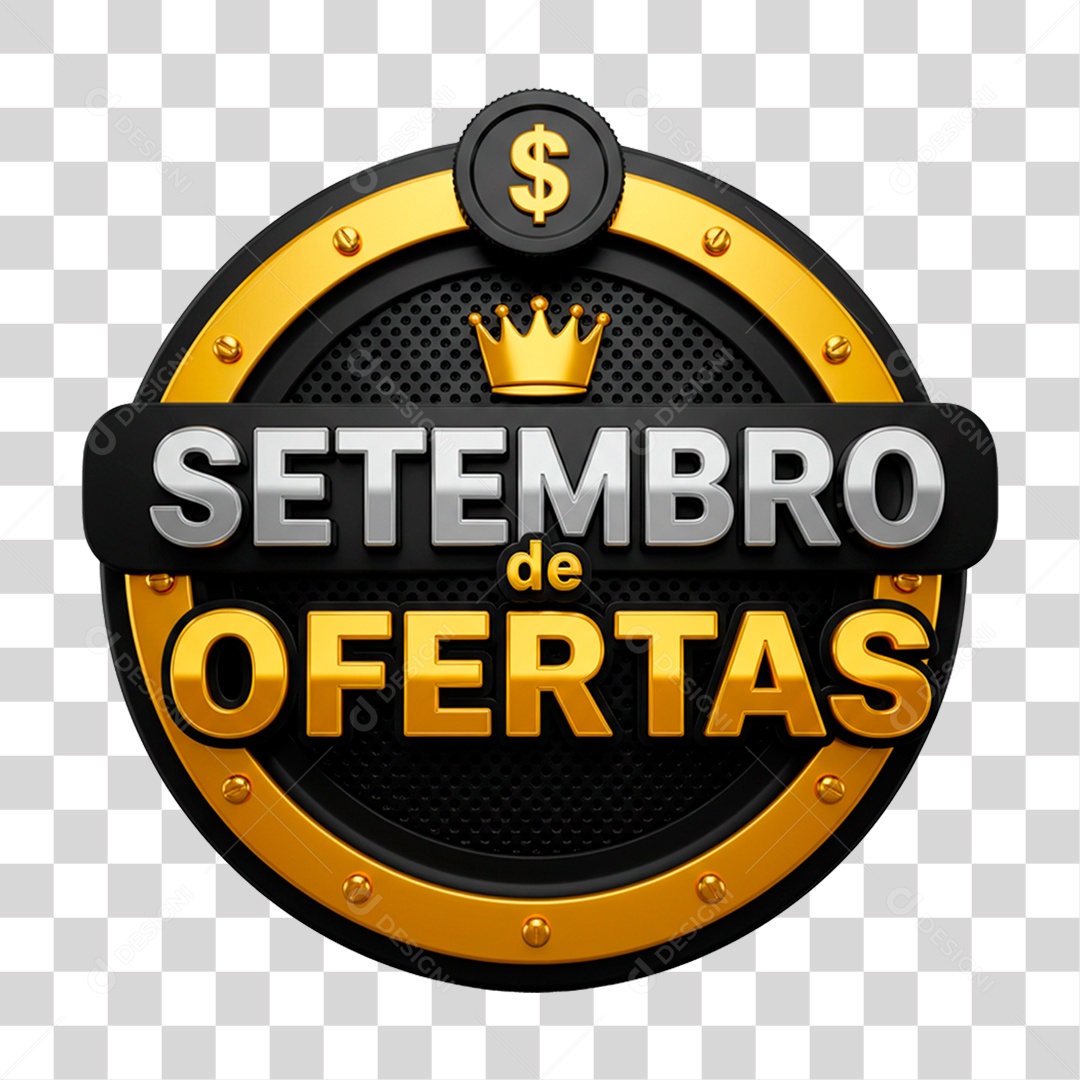 Selo 3D Setembro de Ofertas para Composição PNG Transparente