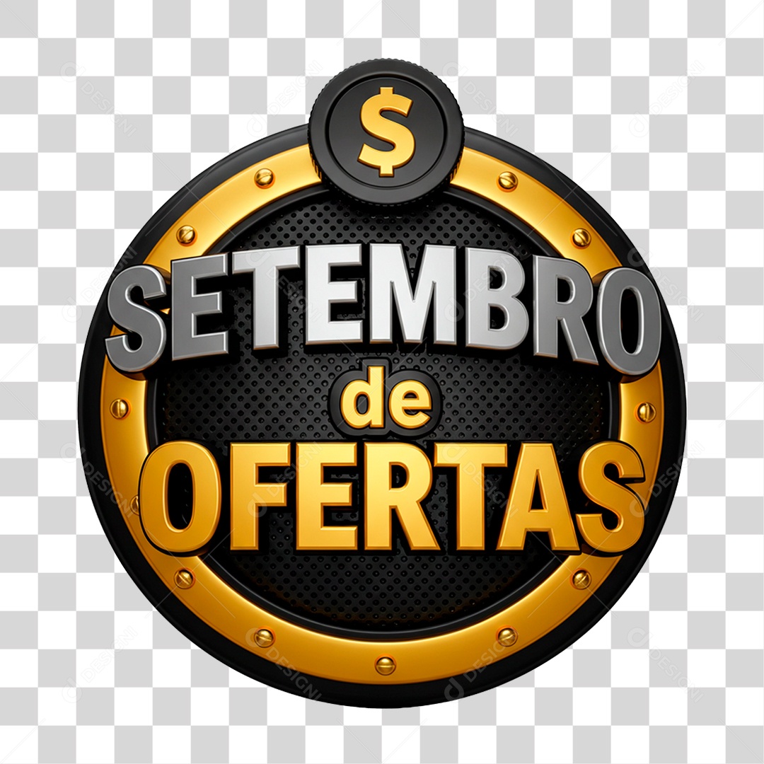 Selo 3D Setembro de Ofertas para Composição PNG Transparente