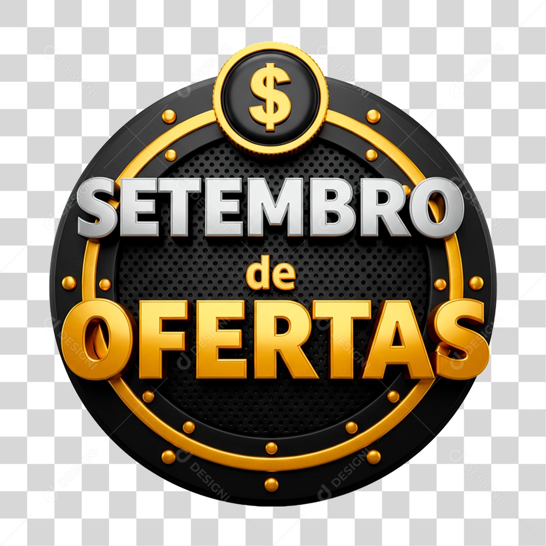 Selo 3D Setembro de Ofertas para Composição PNG Transparente