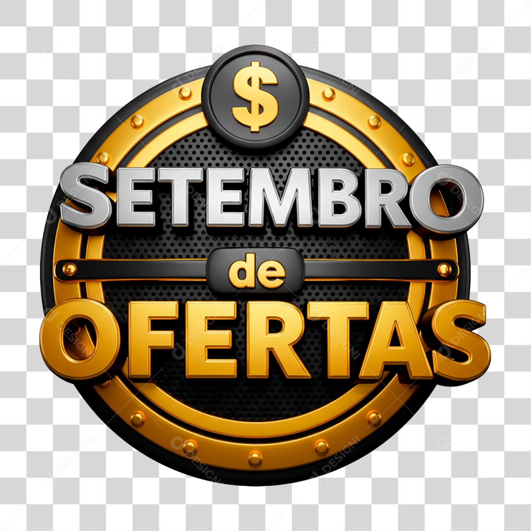 Selo 3D Setembro de Ofertas para Composição PNG Transparente