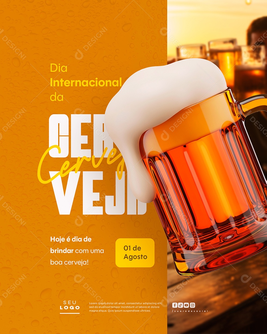 Dia Internacional da Cerveja 01 de Agosto Social Media PSD Editável