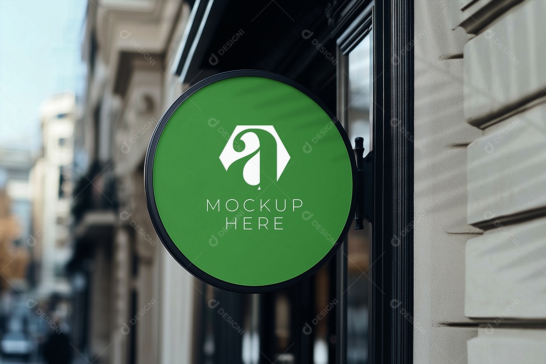 Placa Redonda na Parede de Concreto Mockup PSD