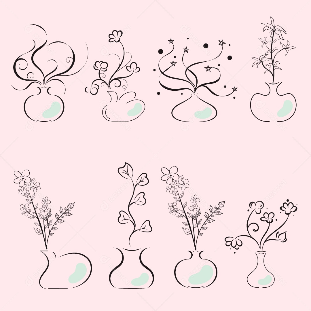 Vaso cerâmico moderno com ilustração de flores e formas