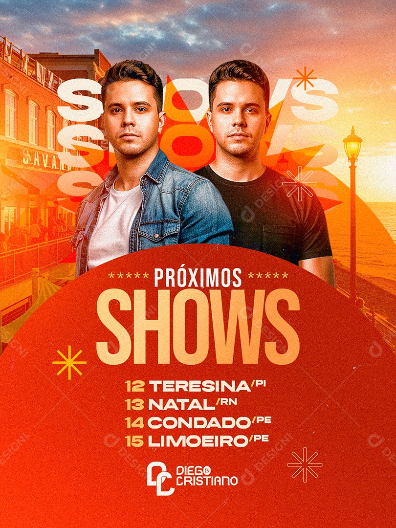 Flyer Próximos Shows Diego e Cristiano Social Media PSD Editável
