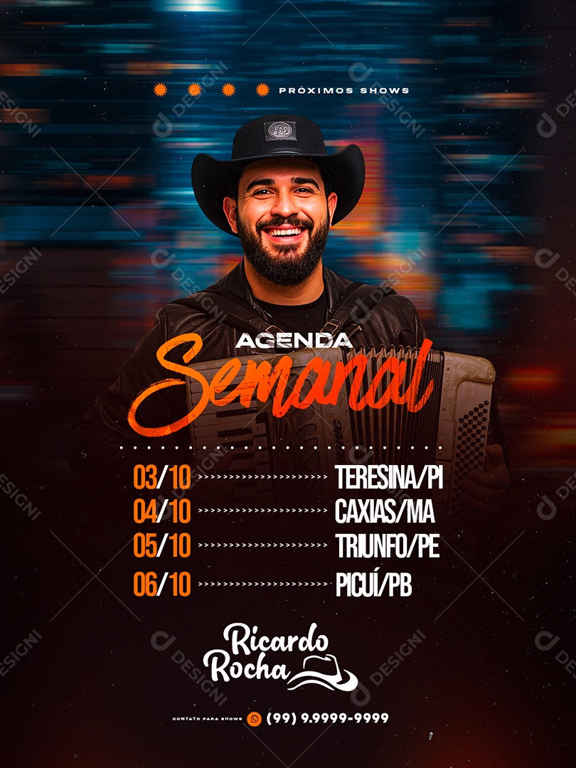 Flyer Próximos Shows Ricardo Rocha Social Media PSD Editável