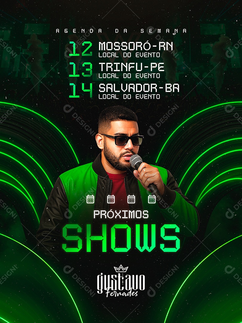 Flyer Próximos Shows Gustavo Fernades Social Media PSD Editável