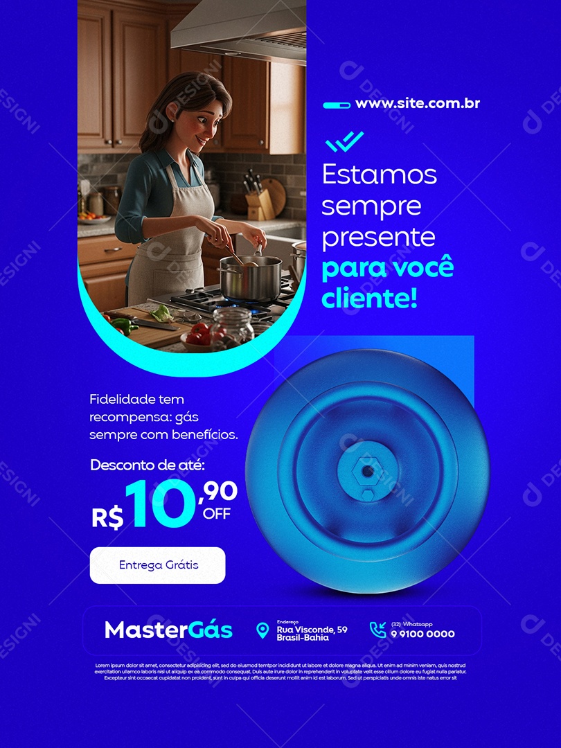 Distribuidor de Gás Estamos Sempre Presente para Você Cliente Social Media PSD Editável