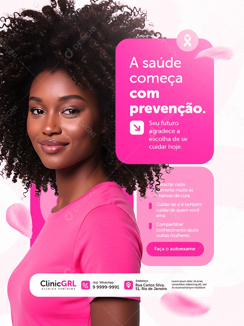 Clínica Feminina Outubro Rosa A Saúde Começa com Prevenção Social Media PSD Editável