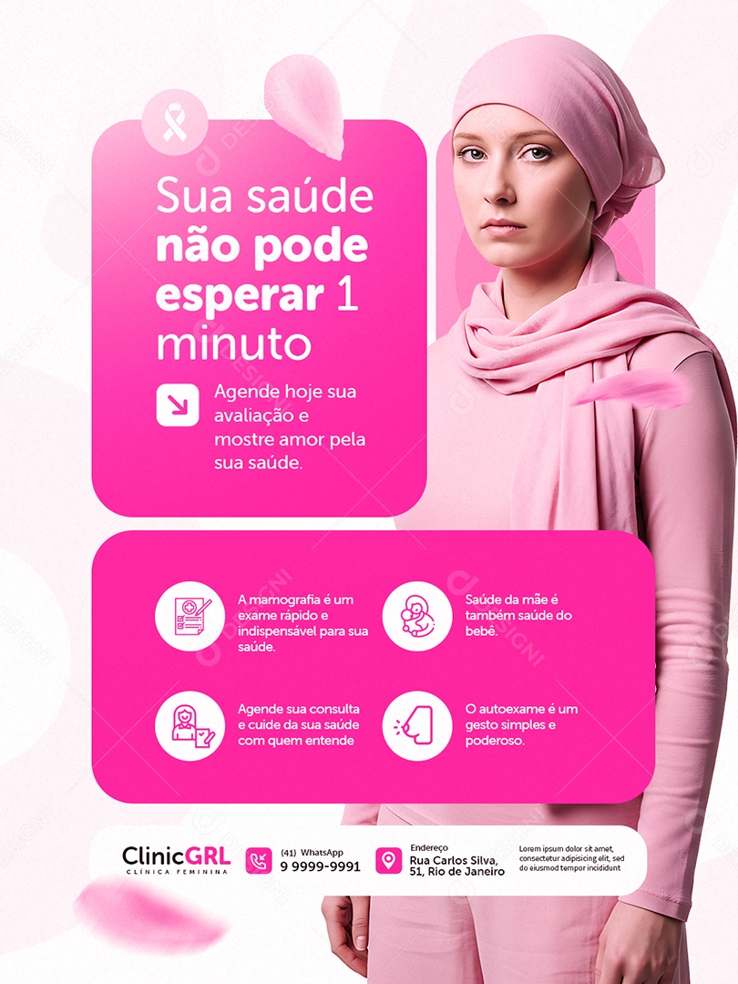 Clínica Feminina Outubro Rosa Sua Saúde Não Pode Esperar Social Media PSD Editável
