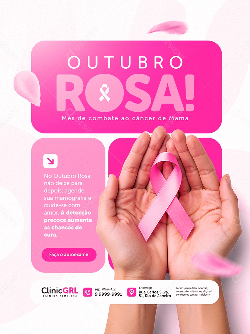 Clínica Feminina Outubro Rosa Mês de Combate ao Câncer de Mama Social Media PSD Editável