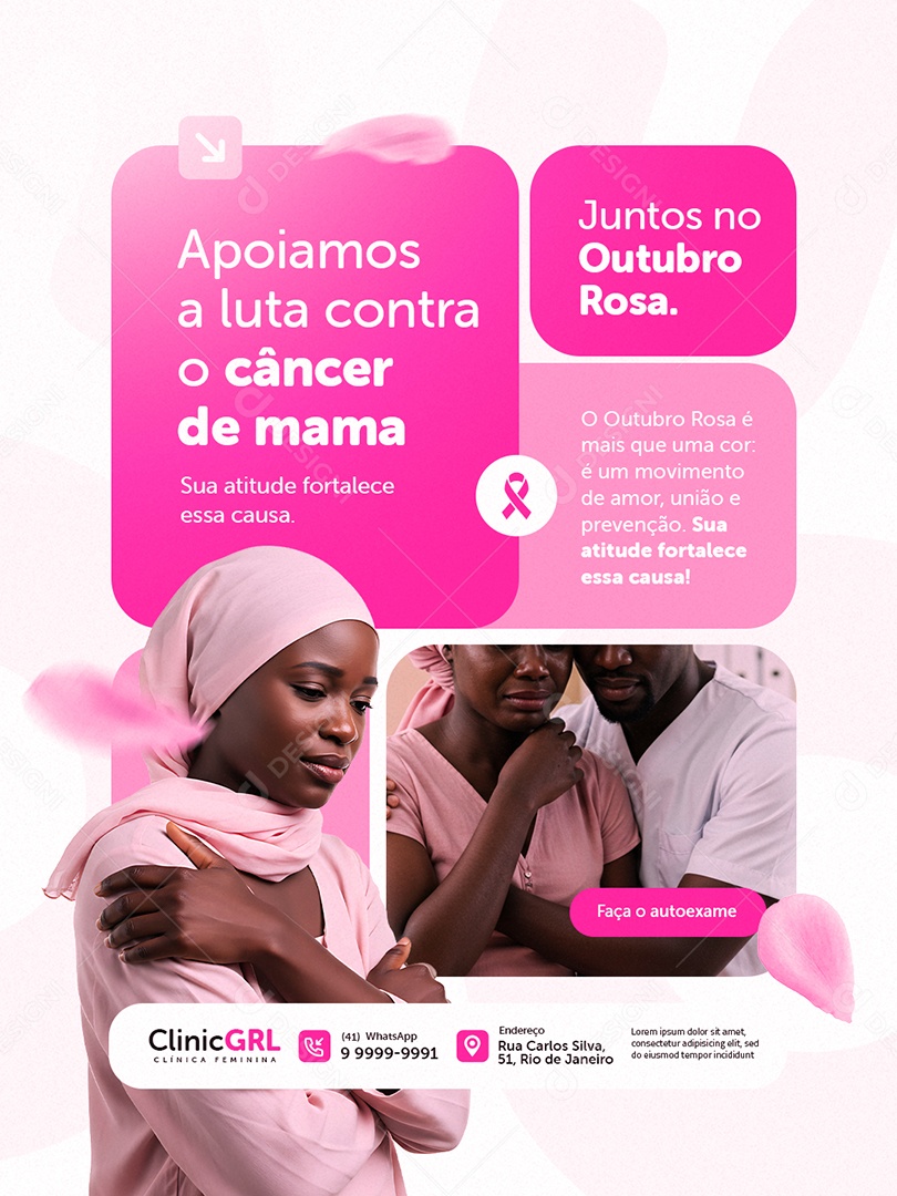 Clínica Feminina Outubro Rosa Apoiamos a Luta Contra o Câncer de Mama Social Media PSD Editável
