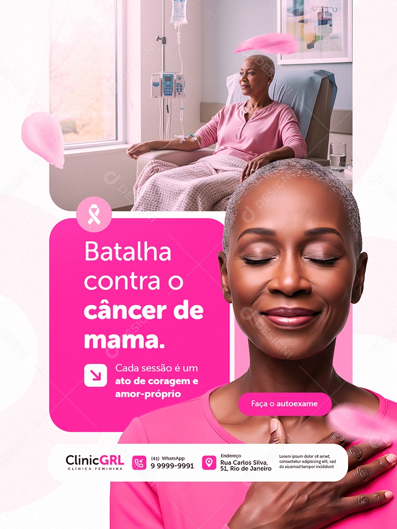 Clínica Feminina Outubro Rosa Batalha Contra o Câncer de Mama Social Media PSD Editável