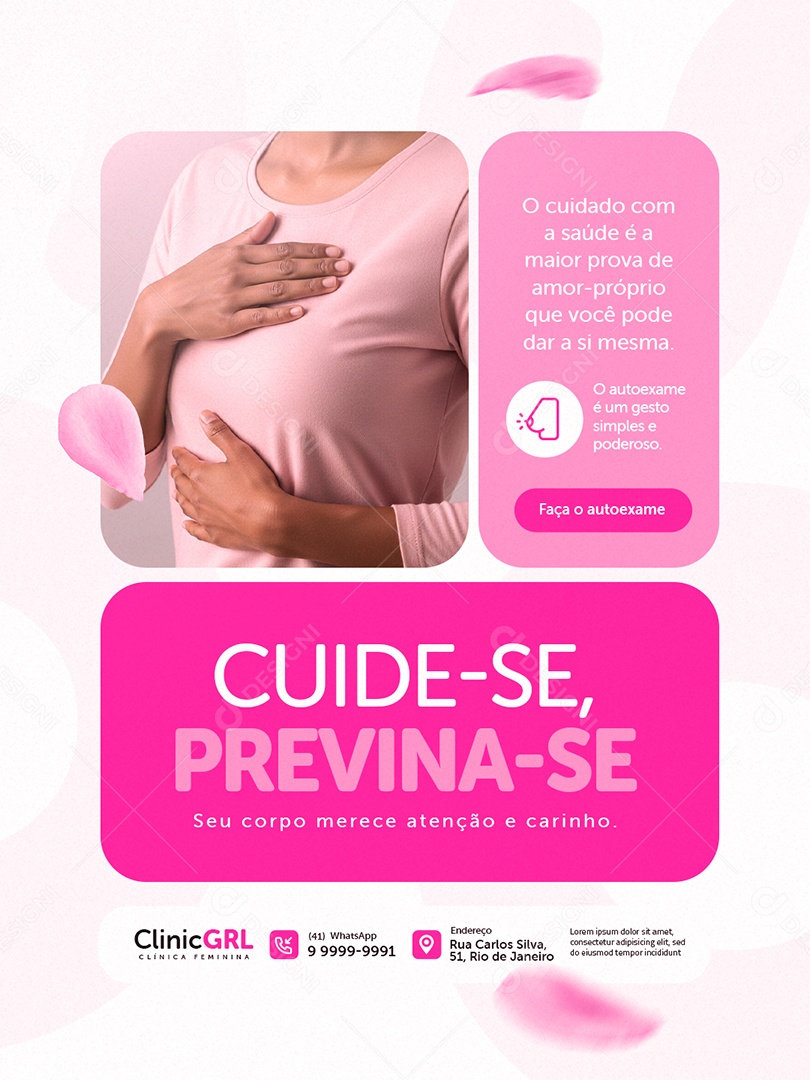 Clínica Feminina Outubro Rosa Cuide-Se Previna-Se Social Media PSD Editável