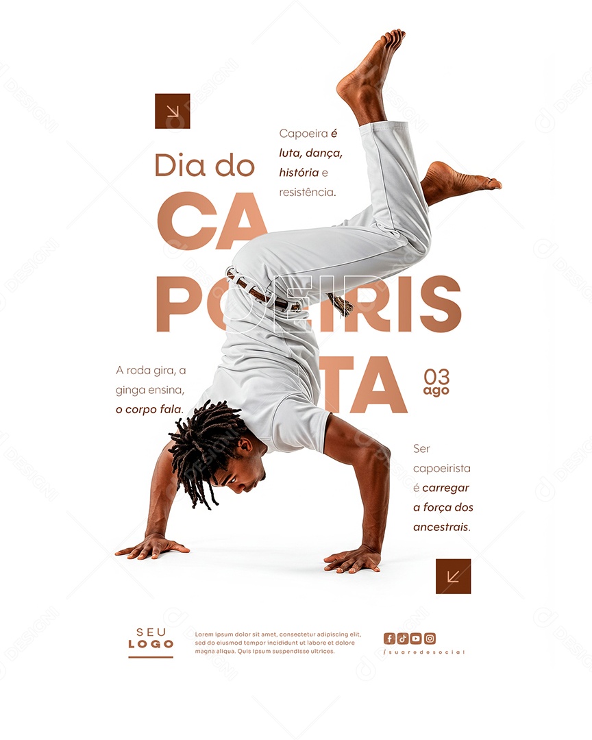 Feliz Dia do Capoeirista 03 de Agosto Social Media PSD Editável