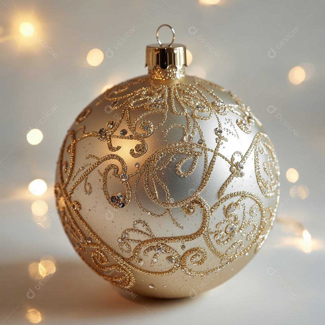A imagem mostra uma bola de Natal, um ornamento decorativo tipicamente usado para enfeitar árvores de Natal.