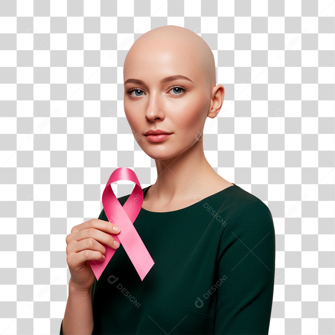 Mulher Segurando Laço Rosa Outubro Rosa PNG Transparente