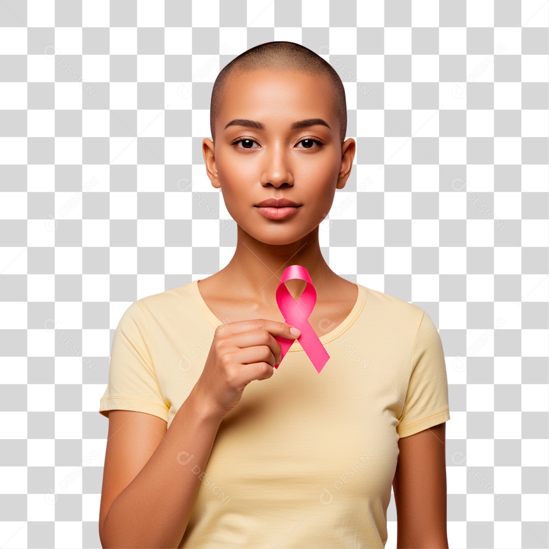 Mulher Segurando Laço Rosa Outubro Rosa PNG Transparente