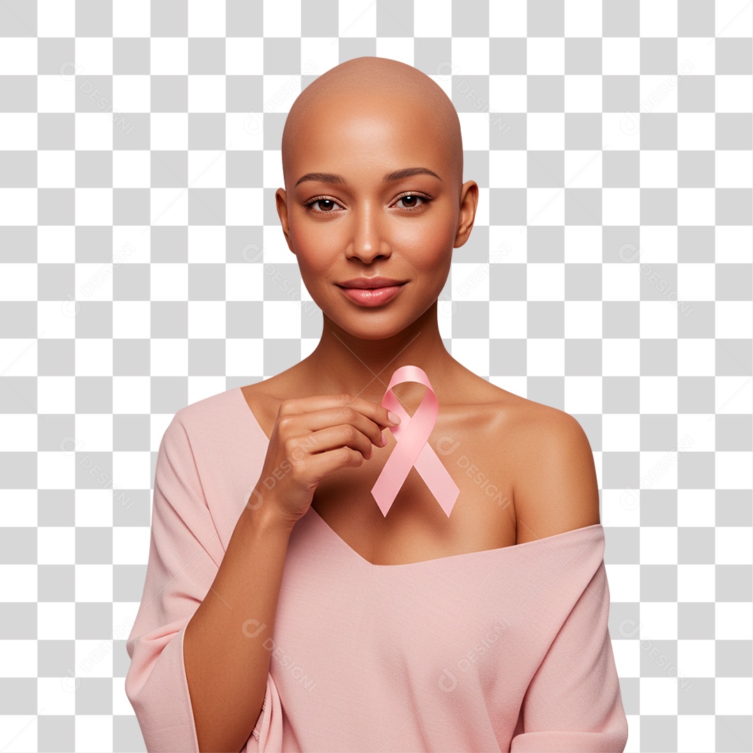 Mulher Segurando Laço Rosa Outubro Rosa PNG Transparente