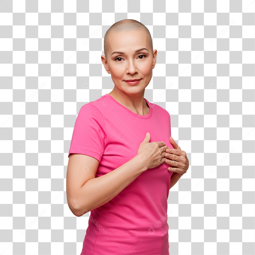 Mulher com Mão no Peito Outubro Rosa PNG Transparente