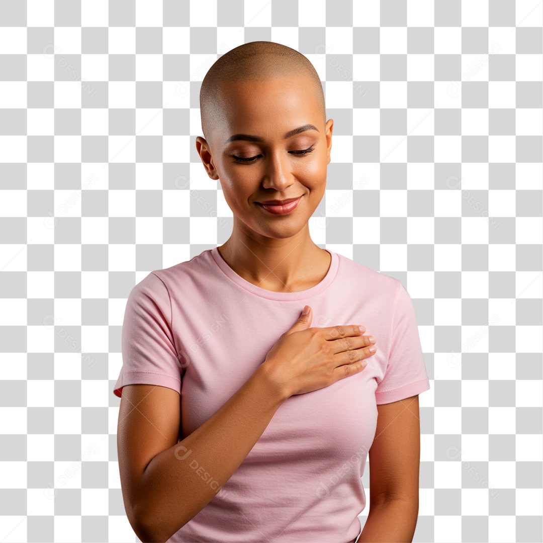 Mulher com Mão no Peito Outubro Rosa PNG Transparente