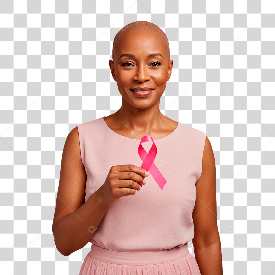 Mulher Segurando Laço Rosa Outubro Rosa PNG Transparente