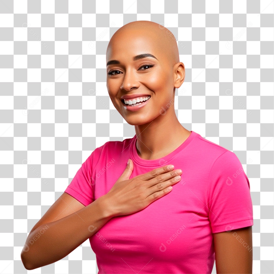 Mulher com Mão no Peito Outubro Rosa PNG Transparente