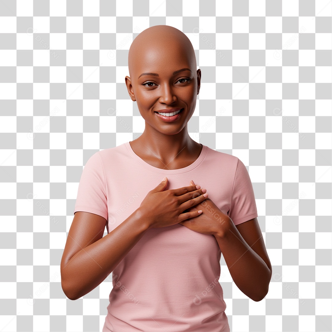 Mulher com Mão no Peito Outubro Rosa PNG Transparente