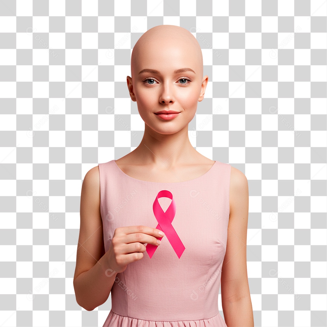 Mulher Segurando Laço Rosa Outubro Rosa PNG Transparente