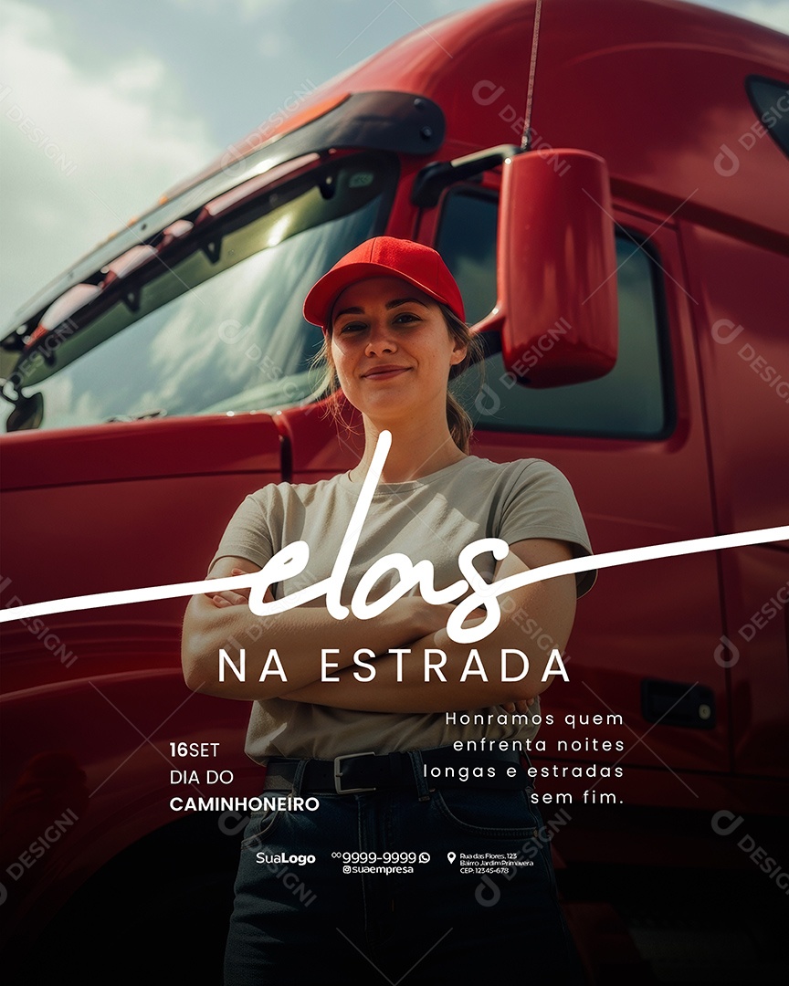 Dia do Caminhoneiro 16 de Setembro Elas Na Estrada Social Media PSD Editável