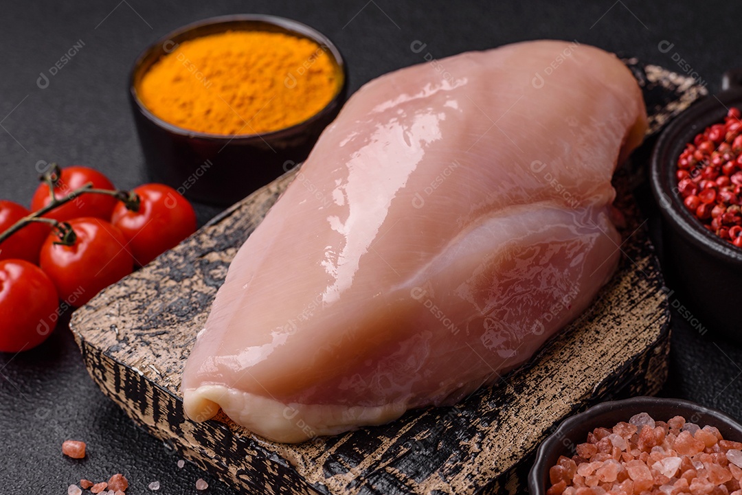 A imagem mostra sobrecoxas de frango desossadas e sem pele, prontas para preparo.