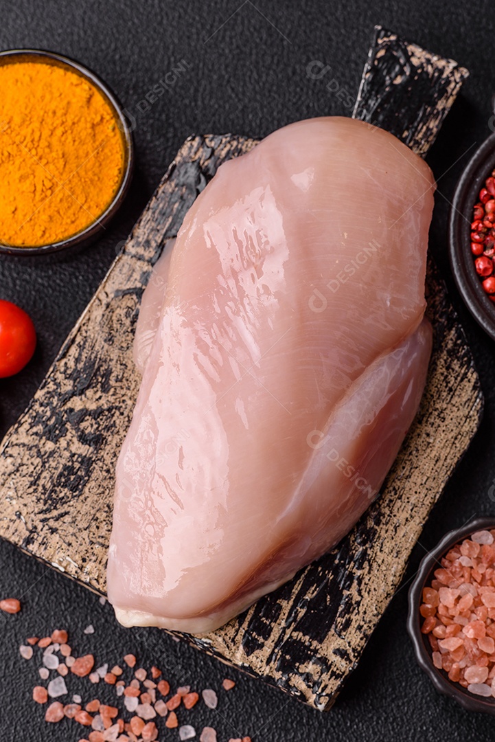 A imagem mostra sobrecoxas de frango desossadas e sem pele, prontas para preparo.