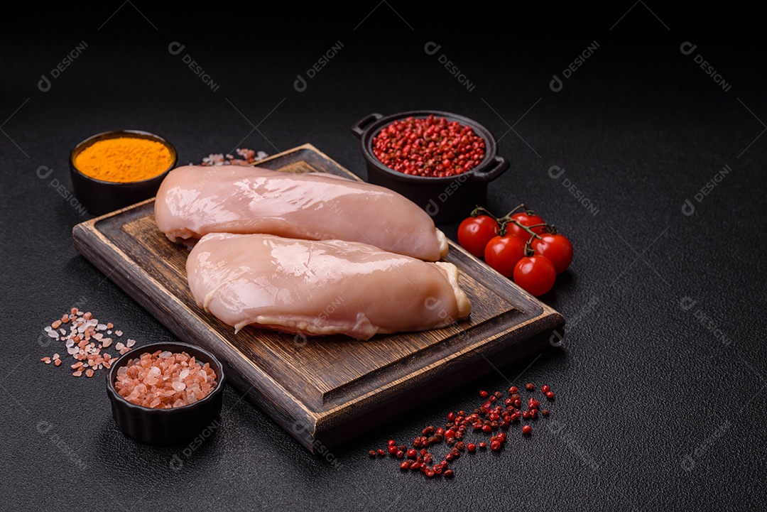 A imagem mostra sobrecoxas de frango desossadas e sem pele, prontas para preparo.